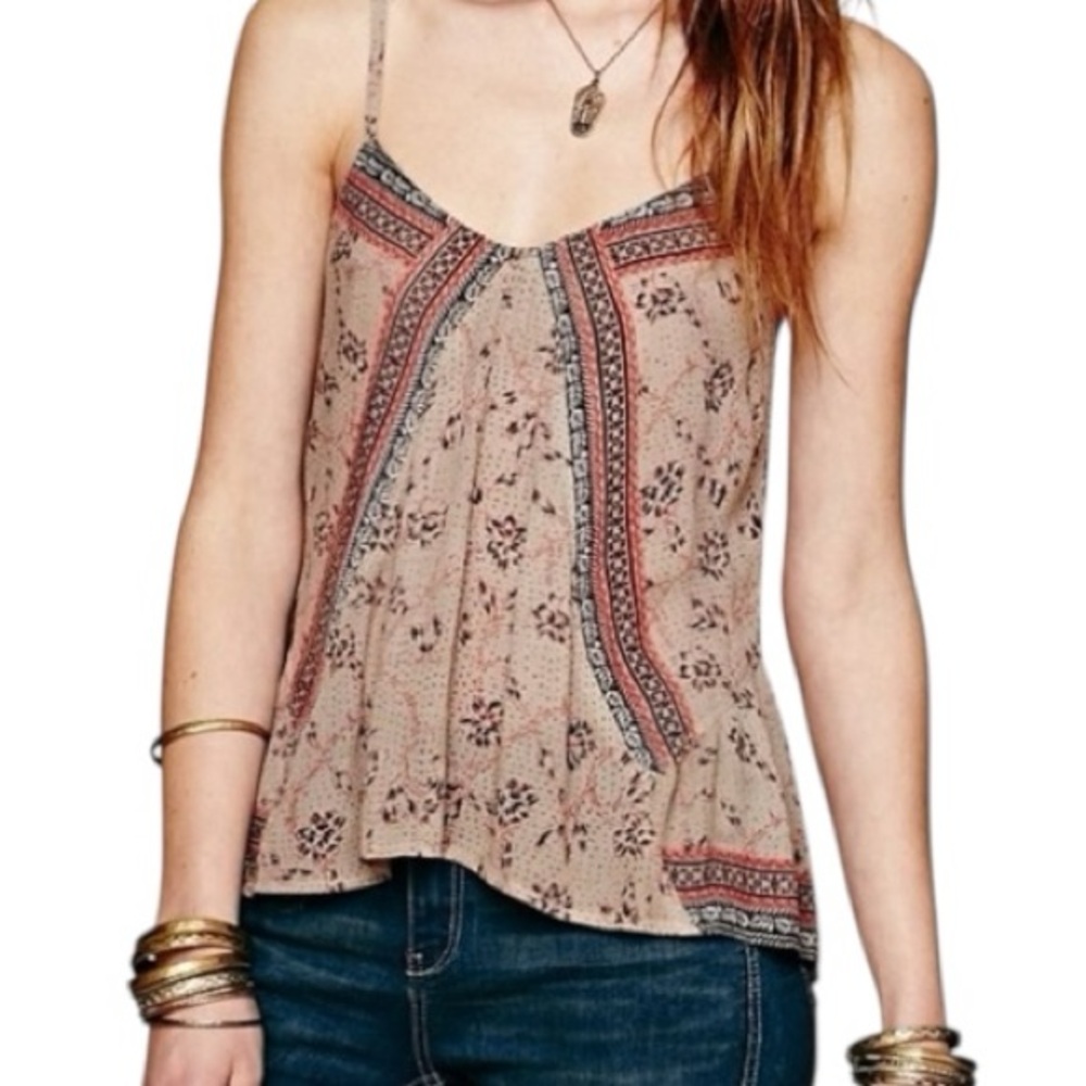Free People Dani Flowy Cami Tank Top Earthy Brown Print S
